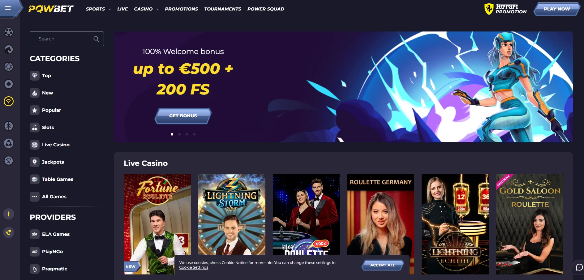 Powbet Casino lobby